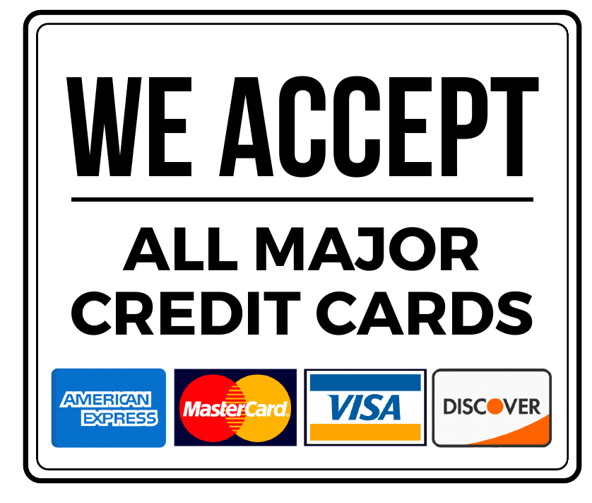 We accept American Express, MasterCard, Visa and Discover
